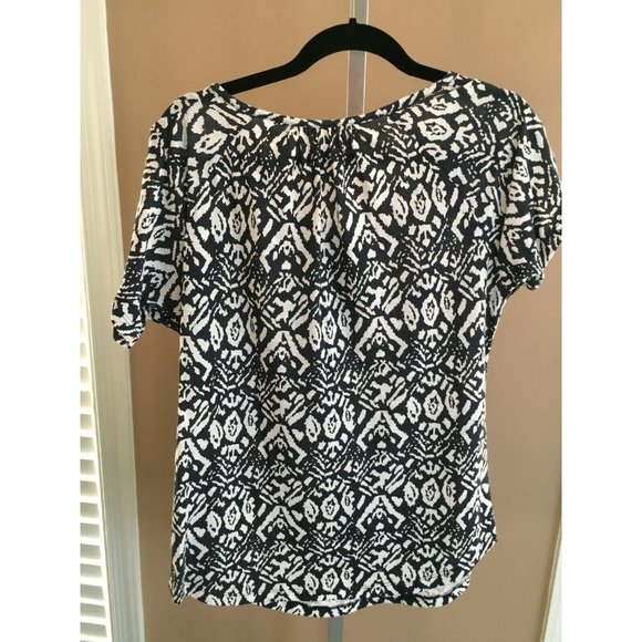 Basic Editions Shirt Navy Blue and White Cotton Spring Top Casual Womens Medium - Picture 7 of 9